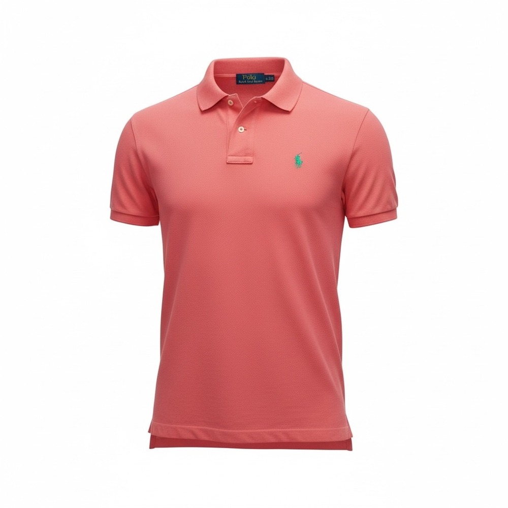 Polo Ralph Lauren Mens Custom Fit Mesh Polo Shirt Coral Pink Teal Pony M Flaw